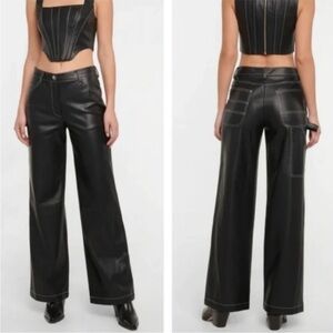 Staud Domino Vegan Leather Cargo Pants Black 0 High Rise Wide Leg